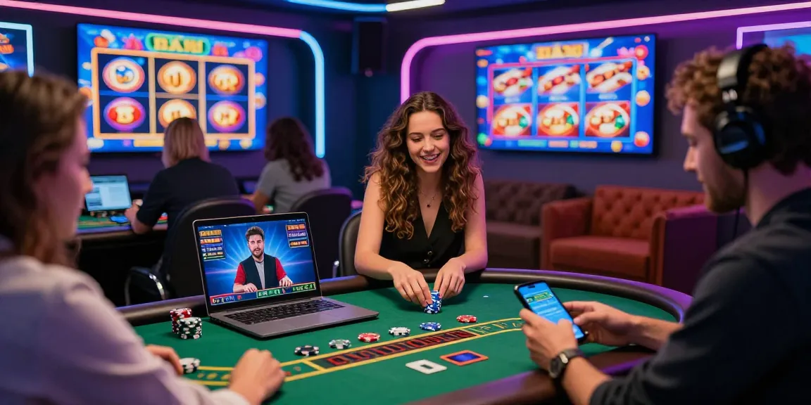 Players enjoying games at casinos that accept credit cards, showcasing excitement and community in vibrant online casino atmosphere.
