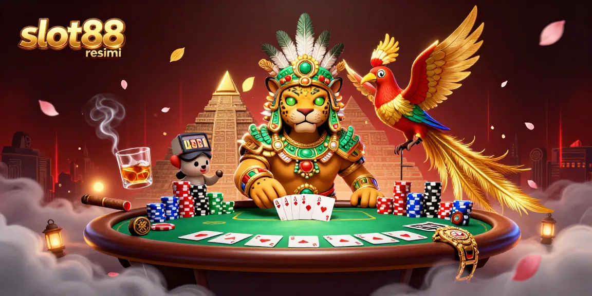 Experience thrilling gameplay at slot88 resmi with vibrant casino elements in this 3D illustration.
