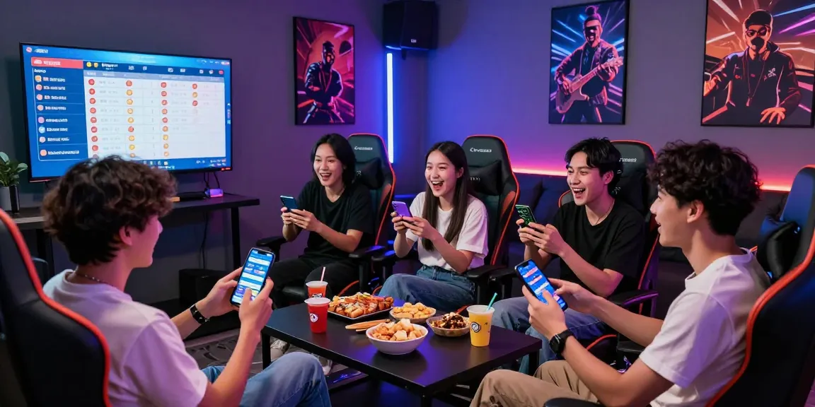 Exciting togel gaming scene with friends engaging in live betting and strategy discussions.
