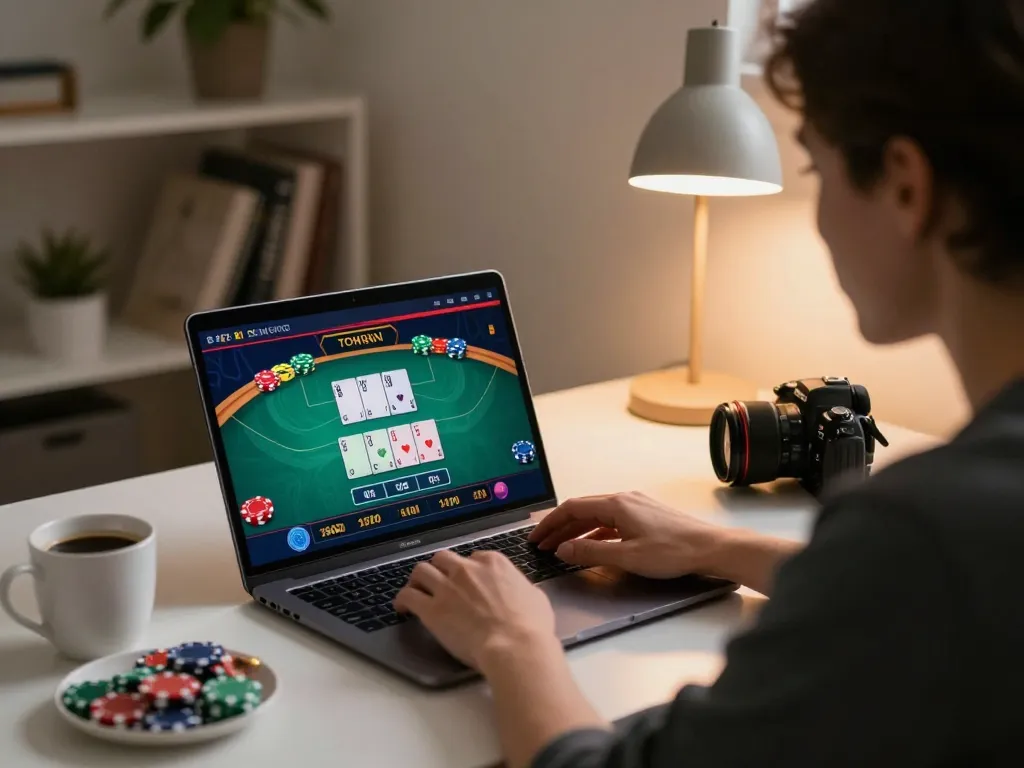 Person engaging with luongsontv online casino for a competitive poker game at home