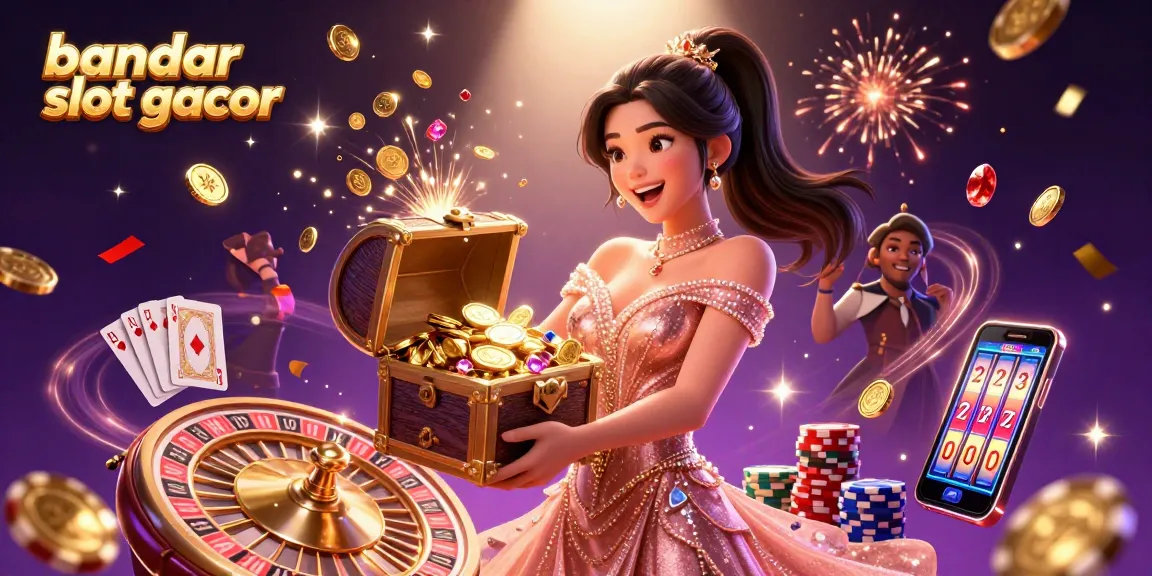 Experience thrilling wins at bandar slot gacor with a vibrant 3D casino illustration packed with excitement.