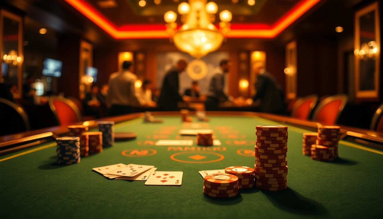 Engaging gameplay at a Blackjack Casino with colorful chips and cards in a luxurious setting.