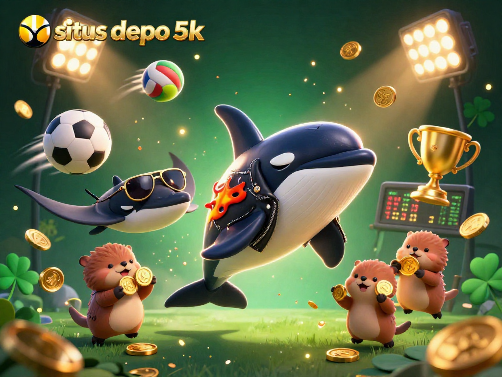 Join the action with situs depo 5k, featuring vibrant gamblers and golden coins in an electrifying atmosphere.