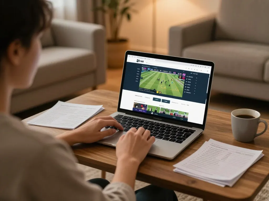 Tỷ lệ bóng đá kèo nhà cái displayed on the laptop screen during an engaging sports betting session, showcasing live odds.