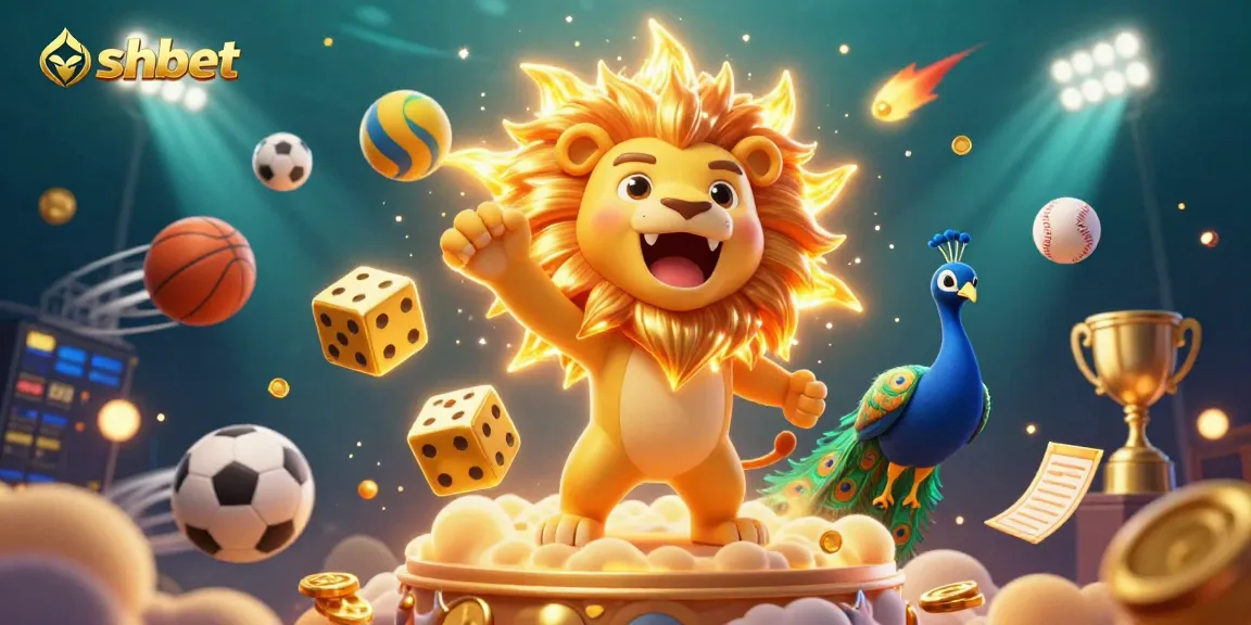 Engage with sshbet's thrilling online gaming experience featuring roaring lion, golden dice, and sports elements.