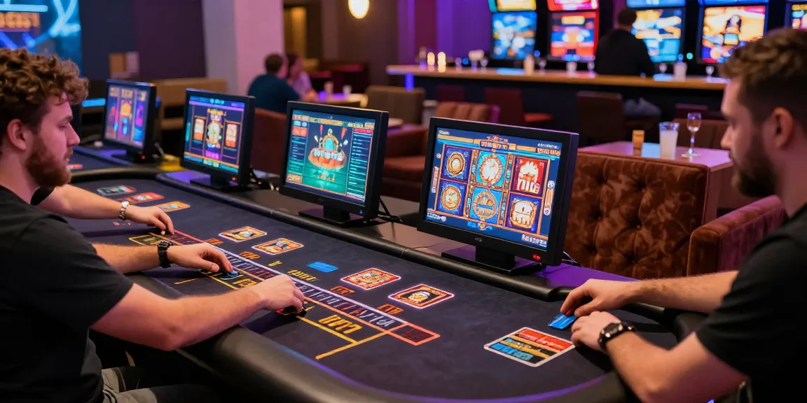 Players enjoying games at vibrant casinos that take credit cards, with colorful screens and lively decor.