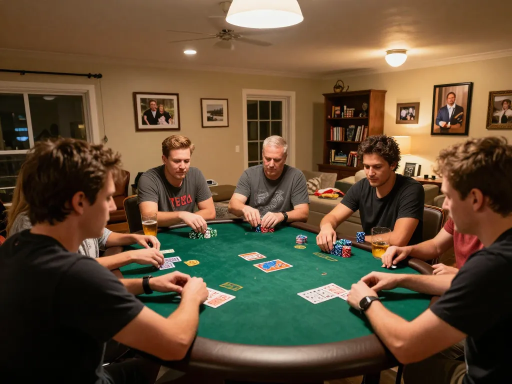 Players enjoying a thrilling poker night with SC88 strategies in a cozy home setting