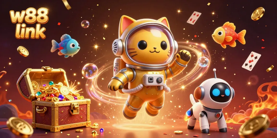 Experience thrilling gaming with the w88 link in this vibrant cosmic casino scene full of excitement.