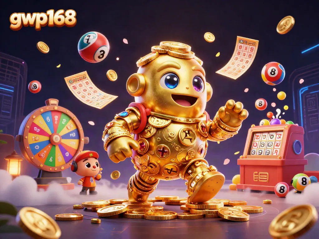 GWP168 menghadirkan pengalaman bermain iGaming yang menarik dengan karakter golem emas dan elemen permainan berwarna-warni.