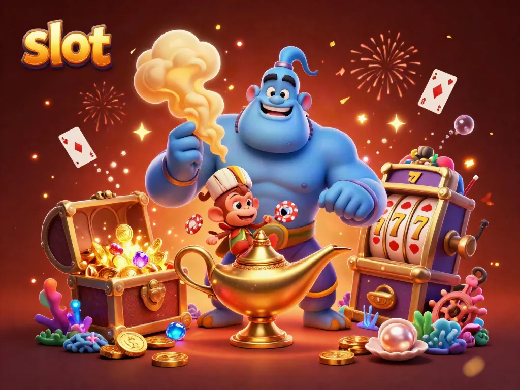 Menangkan slot dengan slam genie dan karpet ajaib di kasino dengan koin emas dan kartu jackpot.
