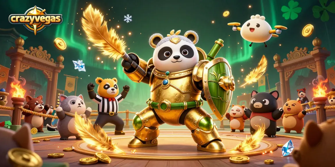 Experience thrilling gameplay at crazyvegas with a dynamic mech-suit panda in a rich casino arena.