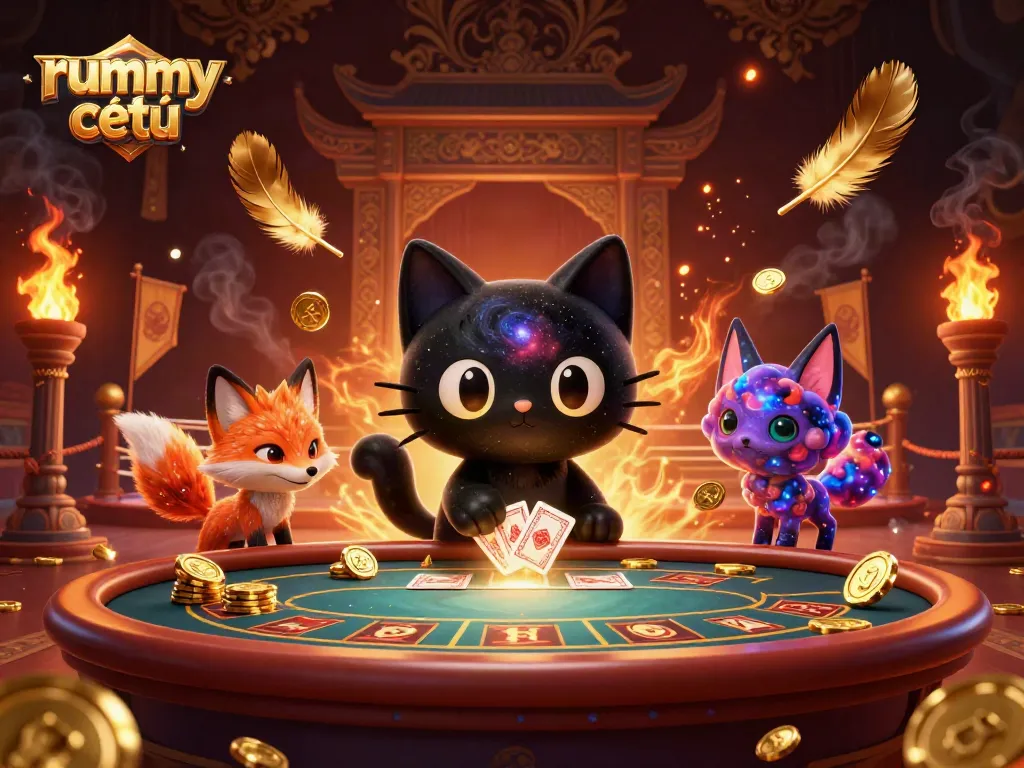 Rummy Deity: Nikmati permainan rummy dengan karakter kucing di kasino kosmik.