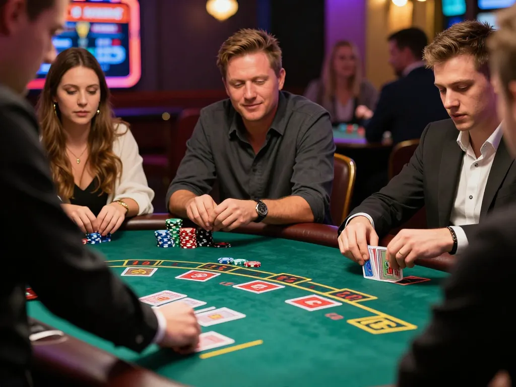 Players enjoy the excitement at nhà cái cm88 blackjack table with lively dealer interaction and vibrant atmosphere