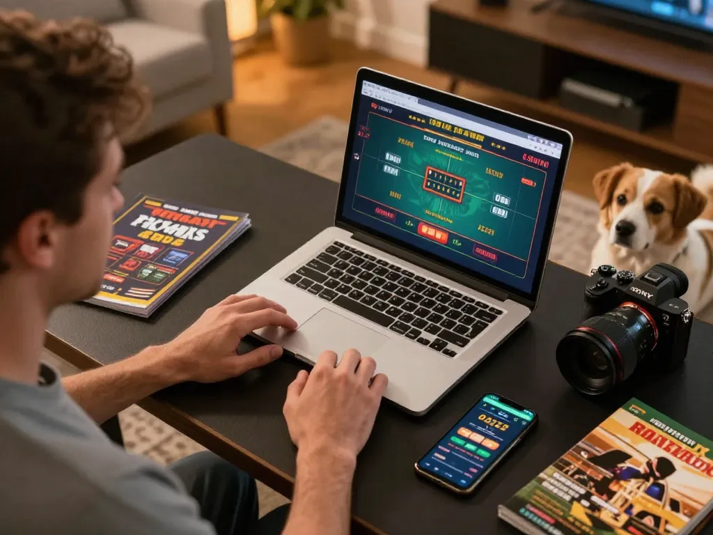 Engaging in online gaming on laptop, registering for đăng ký go8 to enhance betting excitement.