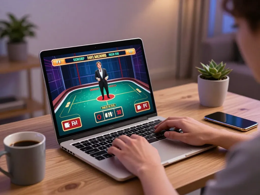 Engaged player using LuckyIndex for strategic casino gaming at home.