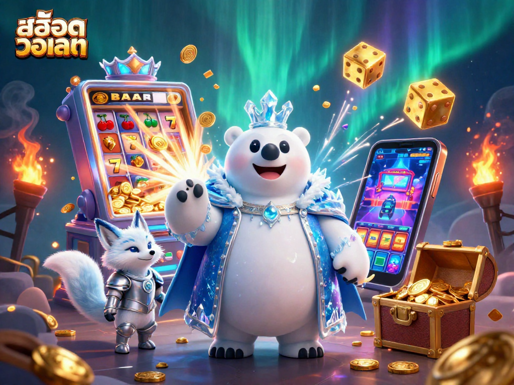 Experience สล็อตวอเลท with the ice king polar bear and snow fox in a vibrant casino!