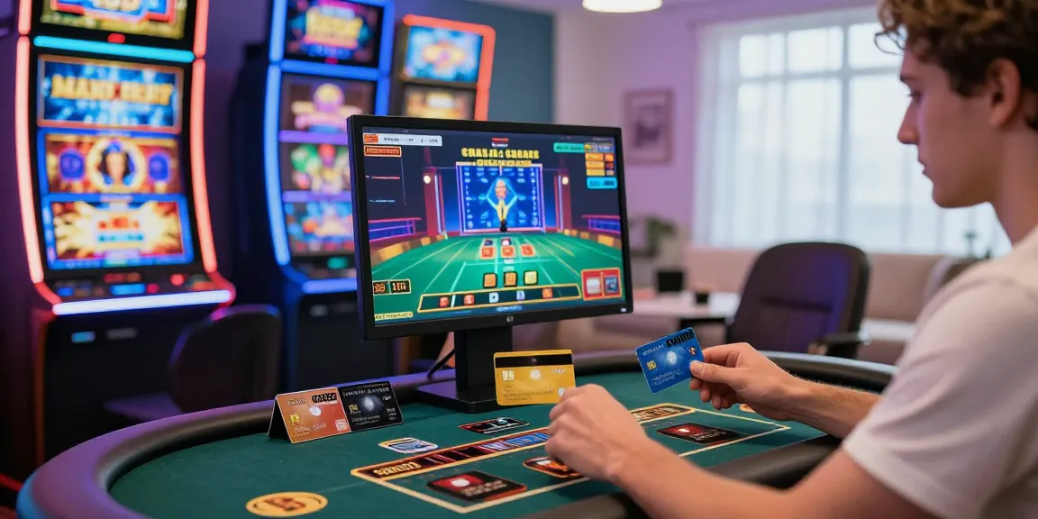 Exciting player experience at credit card casinos showcasing vibrant slot machines and live dealer games.
