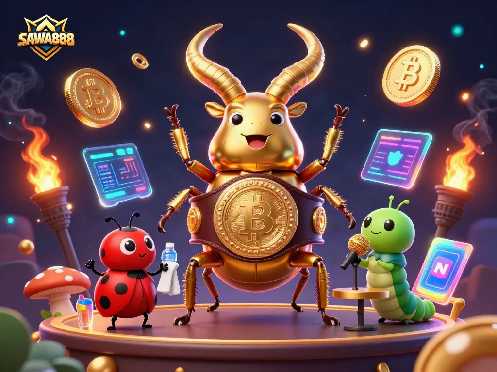 SAWA888 illuminates the gaming arena with a thrilling boxing match featuring whimsical characters and cryptocurrency elements.