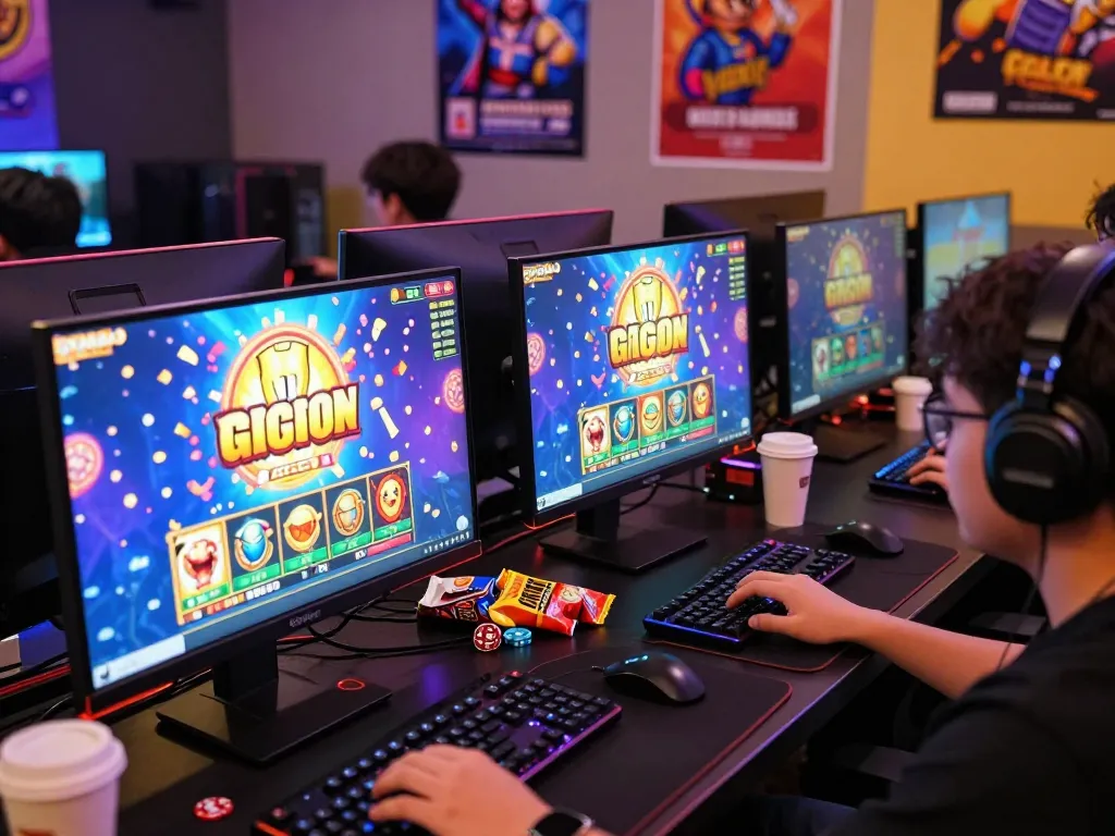 Scene menarik pemain menikmati permainan slot gacor online dengan grafik dinamis dan suasana meriah.