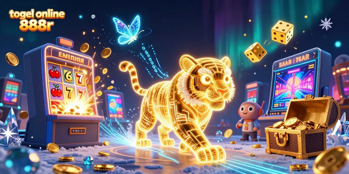 Experience the thrill of togel online 888r with a vibrant casino scene showcasing a golden tiger and jackpot slots.