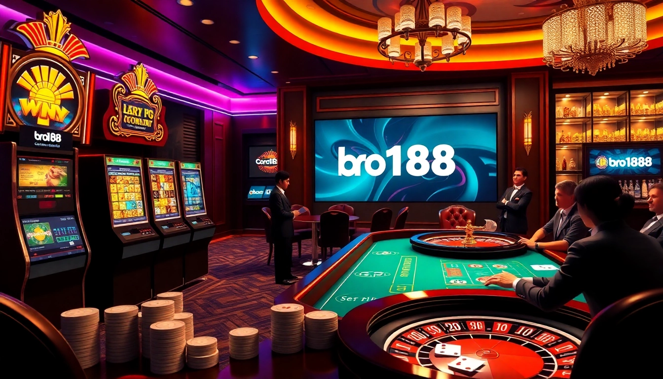 Experience thrilling gameplay at bro138 with poker chips, cards, and a vibrant casino atmosphere.