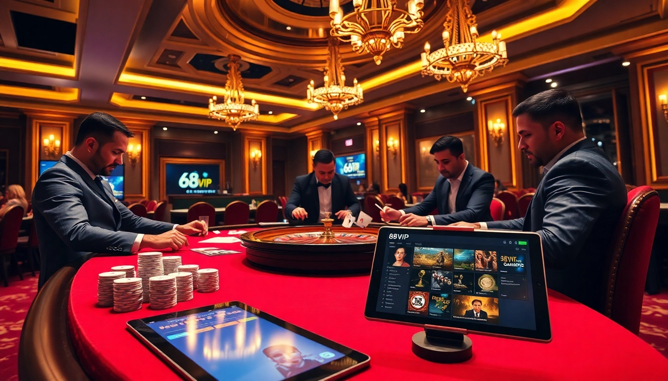 Experience high-stakes poker at 68VIP with professional players, chips, and roulette.