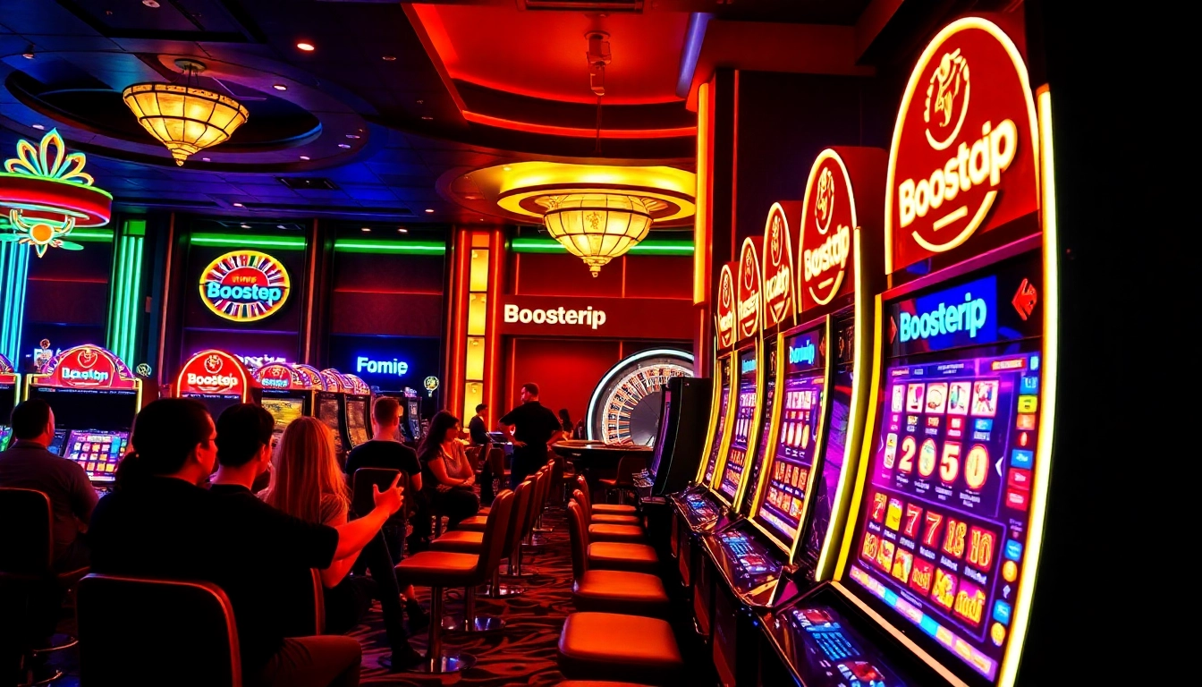 Exciting gaming atmosphere featuring Boosterjp slot machines and players enjoying their luck.