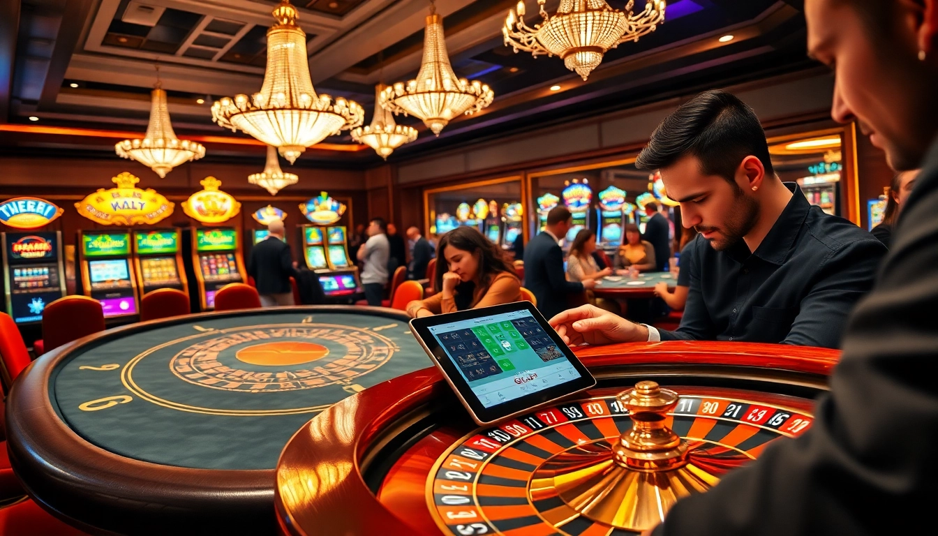 Experience the thrill of gambling at gilajp with luxury casino tables and vibrant slot machines.